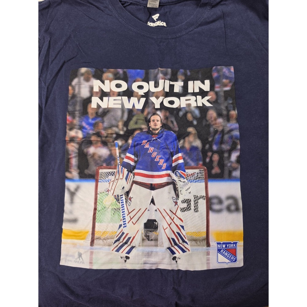 New York Rangers Shirt Mens Large Blue NHL Hockey No Quit Graphic Tee Fanatics